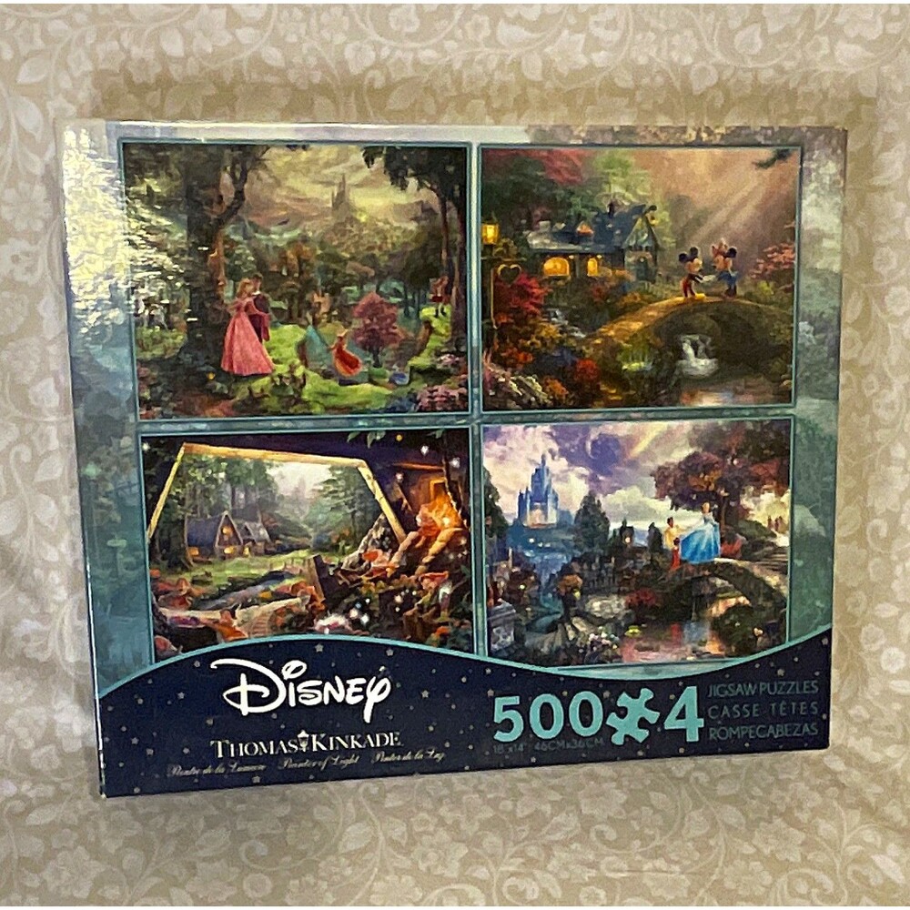 Disney Thomas Kinkade Art 4-Pack 500-Piece Jigsaw Puzzles, Cardboard, 17+